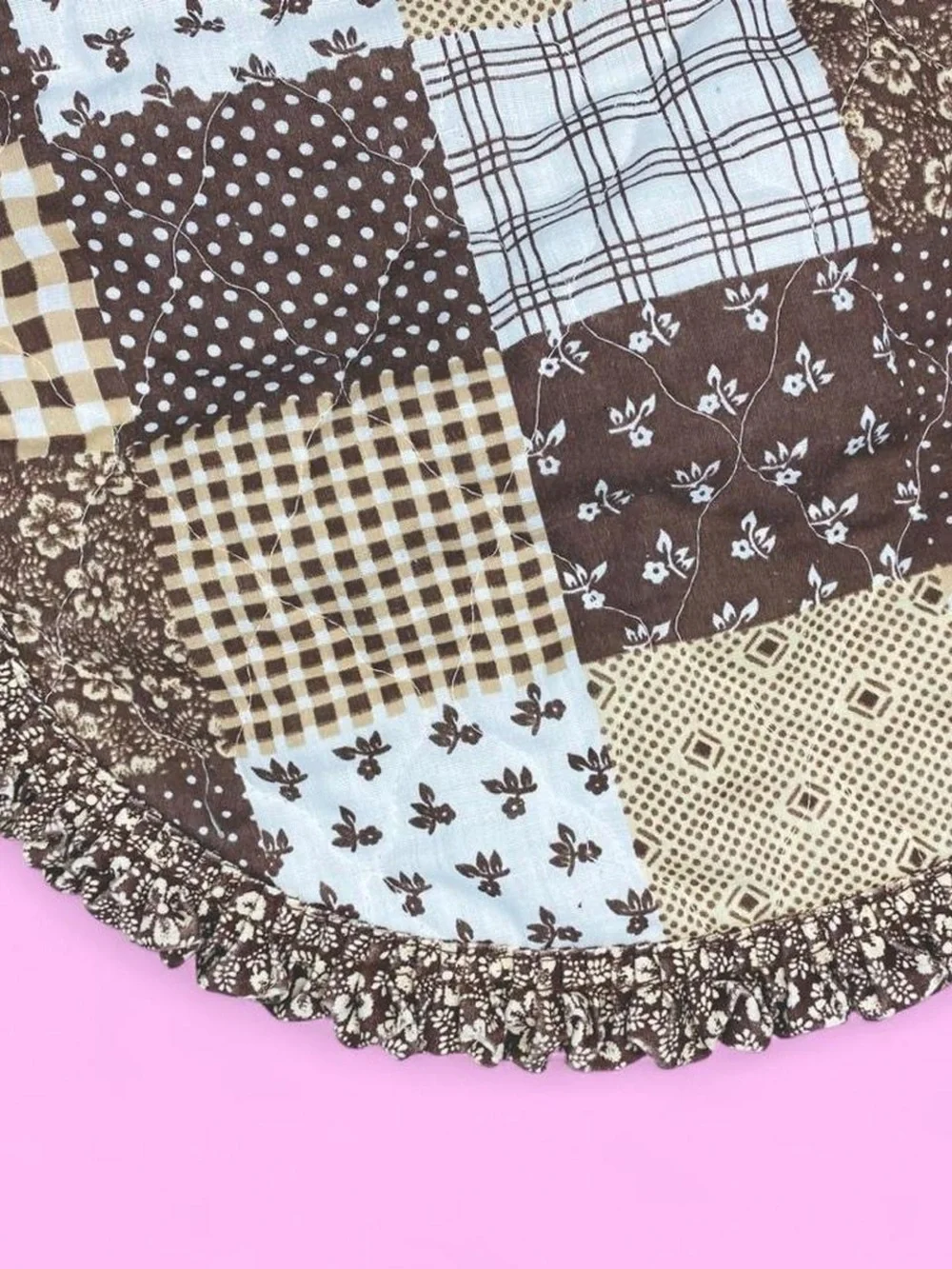 Vintage Brown Cream Patchwork Floral Set Of (2) Placemats Decor